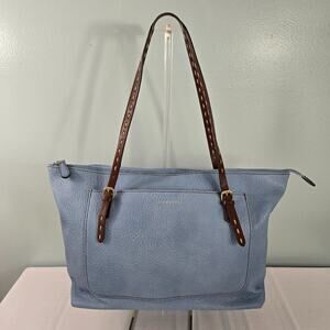 Liz Claiborne Blue Tote Bag with Brown Straps